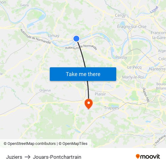 Juziers to Jouars-Pontchartrain map
