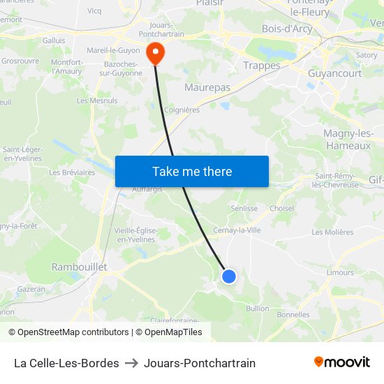 La Celle-Les-Bordes to Jouars-Pontchartrain map