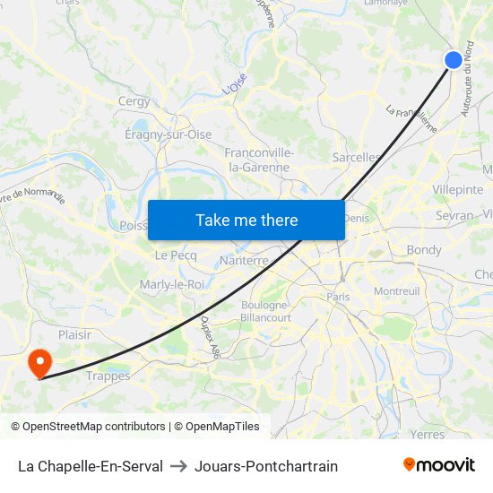 La Chapelle-En-Serval to Jouars-Pontchartrain map