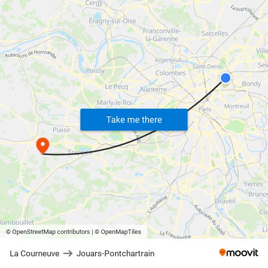 La Courneuve to Jouars-Pontchartrain map