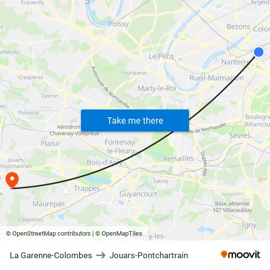 La Garenne-Colombes to Jouars-Pontchartrain map