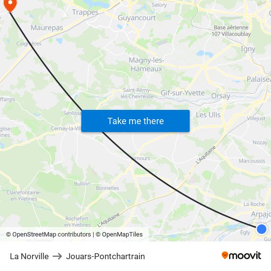 La Norville to Jouars-Pontchartrain map