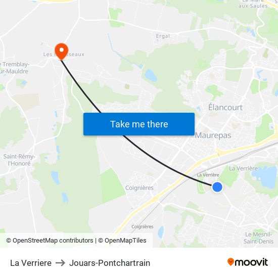 La Verriere to Jouars-Pontchartrain map
