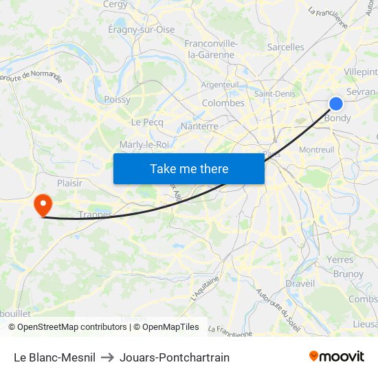 Le Blanc-Mesnil to Jouars-Pontchartrain map