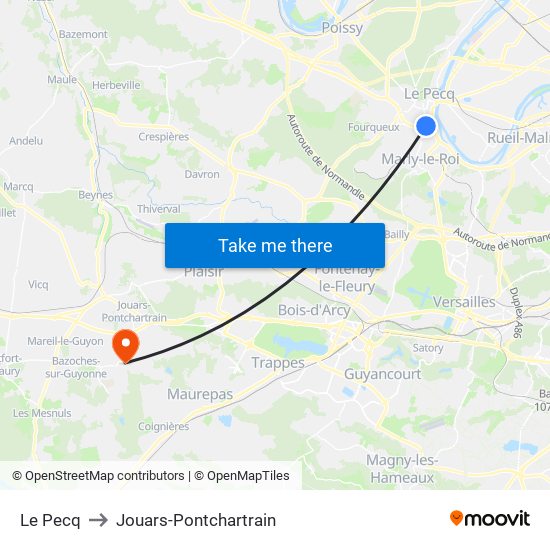 Le Pecq to Jouars-Pontchartrain map
