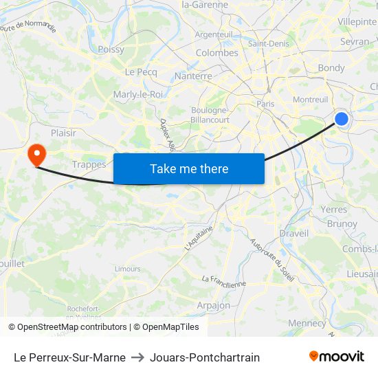 Le Perreux-Sur-Marne to Jouars-Pontchartrain map