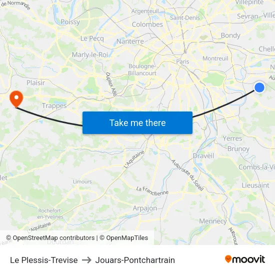 Le Plessis-Trevise to Jouars-Pontchartrain map