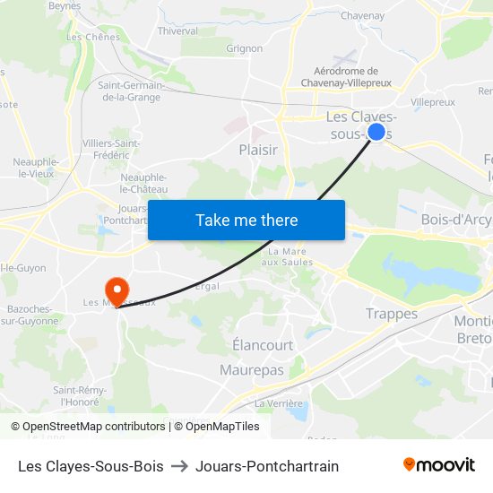 Les Clayes-Sous-Bois to Jouars-Pontchartrain map