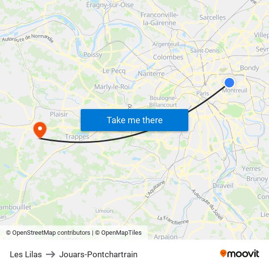 Les Lilas to Jouars-Pontchartrain map