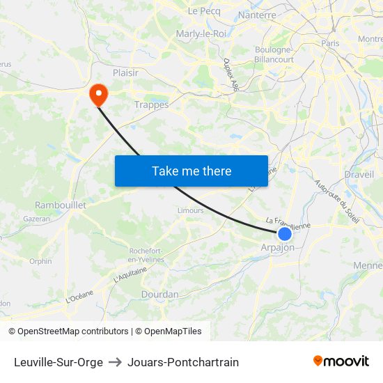 Leuville-Sur-Orge to Jouars-Pontchartrain map