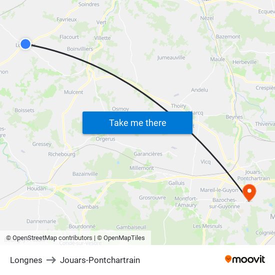 Longnes to Jouars-Pontchartrain map