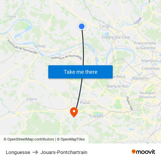 Longuesse to Jouars-Pontchartrain map