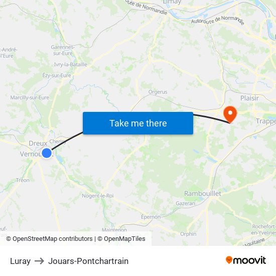 Luray to Jouars-Pontchartrain map