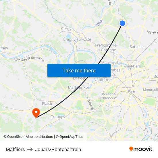 Maffliers to Jouars-Pontchartrain map