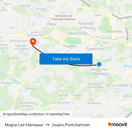 Magny-Les-Hameaux to Jouars-Pontchartrain map