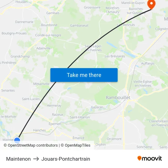 Maintenon to Jouars-Pontchartrain map