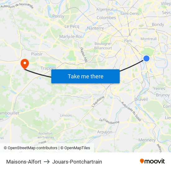 Maisons-Alfort to Jouars-Pontchartrain map