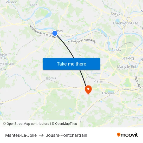 Mantes-La-Jolie to Jouars-Pontchartrain map