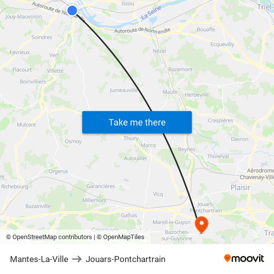 Mantes-La-Ville to Jouars-Pontchartrain map