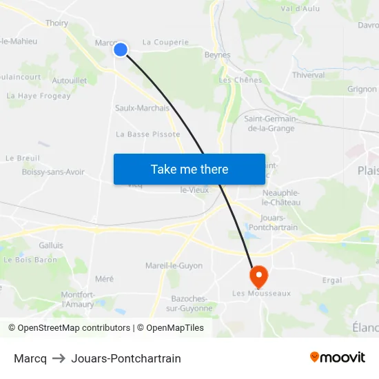 Marcq to Jouars-Pontchartrain map
