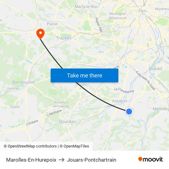 Marolles-En-Hurepoix to Jouars-Pontchartrain map