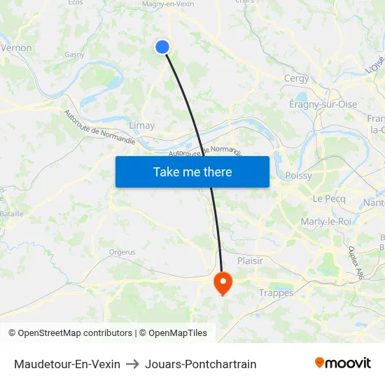Maudetour-En-Vexin to Jouars-Pontchartrain map