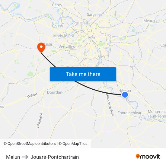 Melun to Jouars-Pontchartrain map
