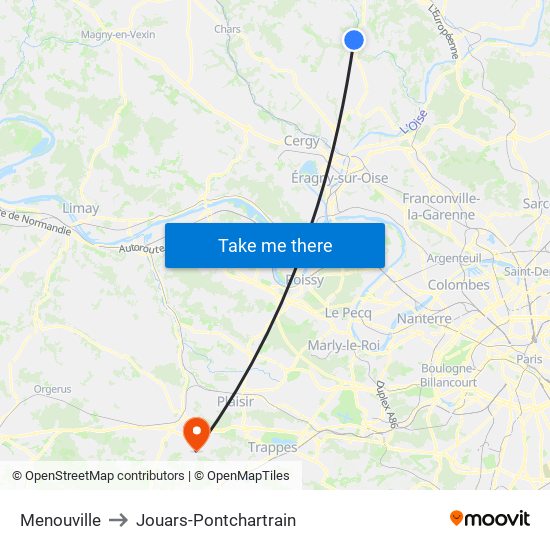 Menouville to Jouars-Pontchartrain map
