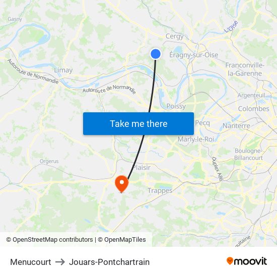 Menucourt to Jouars-Pontchartrain map