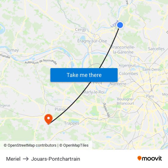 Meriel to Jouars-Pontchartrain map