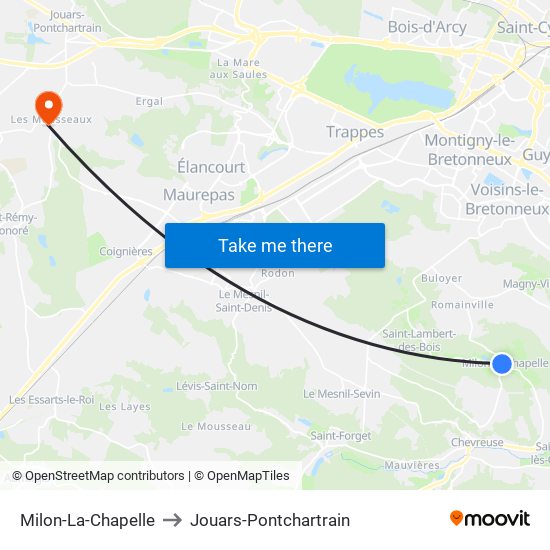 Milon-La-Chapelle to Jouars-Pontchartrain map