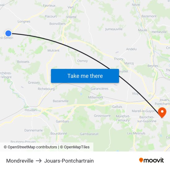 Mondreville to Jouars-Pontchartrain map