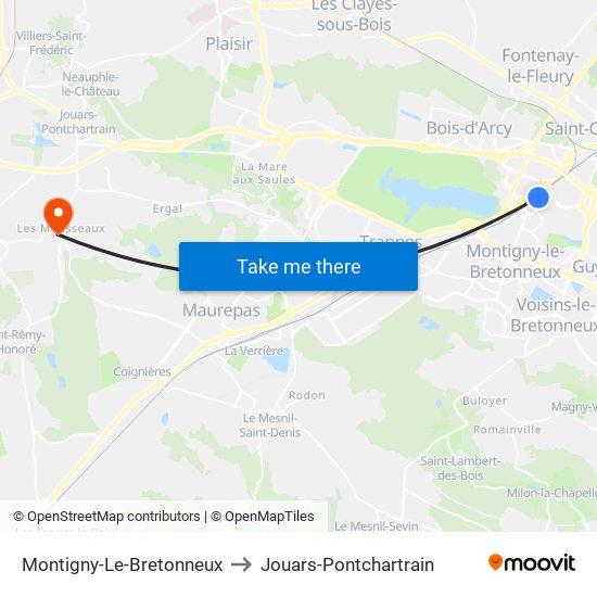 Montigny-Le-Bretonneux to Jouars-Pontchartrain map