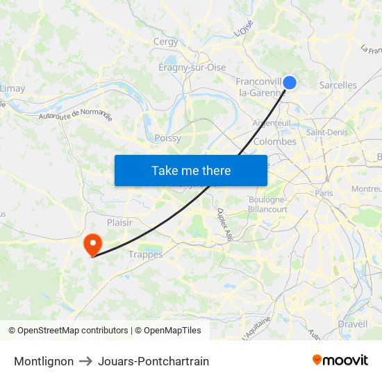 Montlignon to Jouars-Pontchartrain map