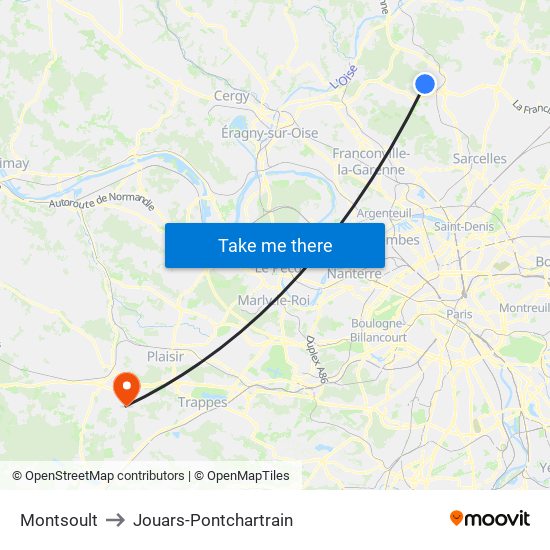 Montsoult to Jouars-Pontchartrain map