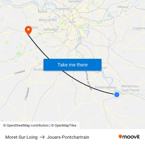 Moret-Sur-Loing to Jouars-Pontchartrain map