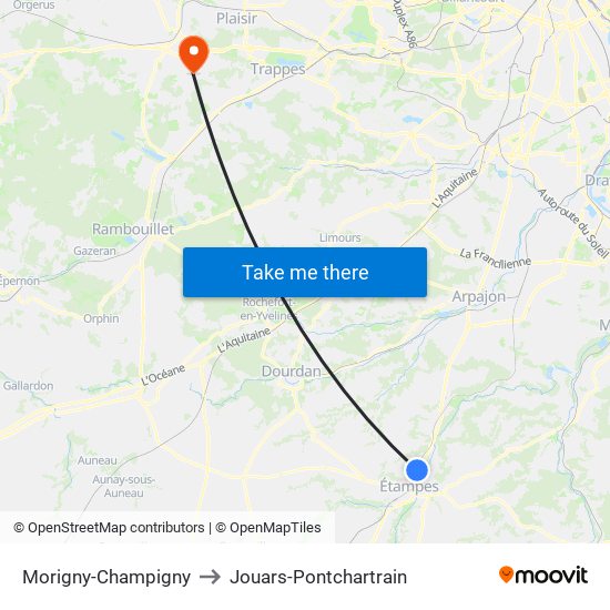 Morigny-Champigny to Jouars-Pontchartrain map