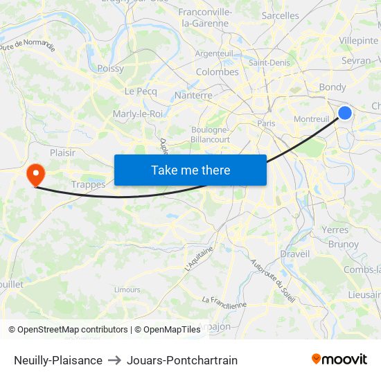 Neuilly-Plaisance to Jouars-Pontchartrain map