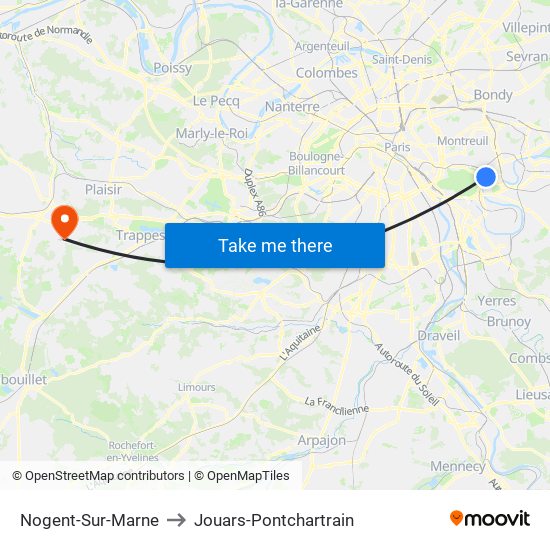 Nogent-Sur-Marne to Jouars-Pontchartrain map