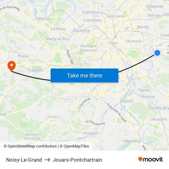 Noisy-Le-Grand to Jouars-Pontchartrain map