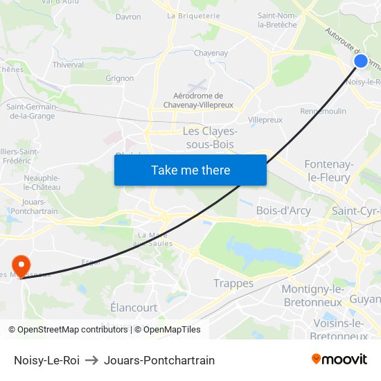 Noisy-Le-Roi to Jouars-Pontchartrain map