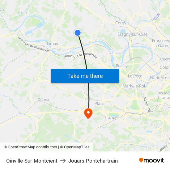 Oinville-Sur-Montcient to Jouars-Pontchartrain map