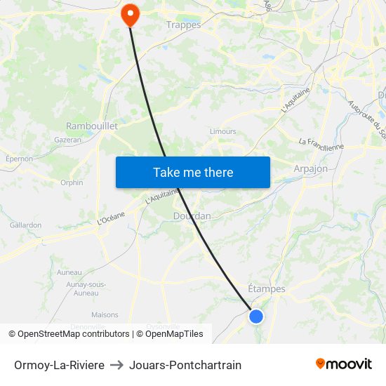 Ormoy-La-Riviere to Jouars-Pontchartrain map