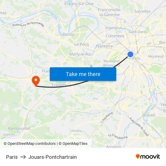 Paris to Jouars-Pontchartrain map