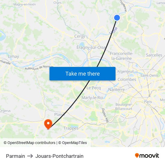 Parmain to Jouars-Pontchartrain map