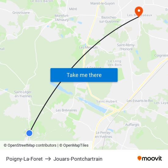 Poigny-La-Foret to Jouars-Pontchartrain map