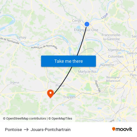 Pontoise to Jouars-Pontchartrain map