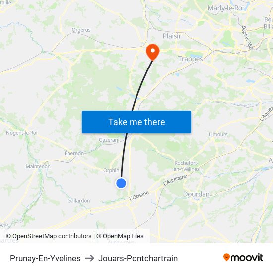 Prunay-En-Yvelines to Jouars-Pontchartrain map