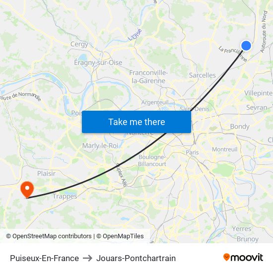 Puiseux-En-France to Jouars-Pontchartrain map