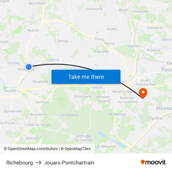 Richebourg to Jouars-Pontchartrain map